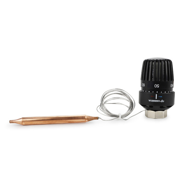 Головка термостатическая Varmega VM117 с выносным датчиком 20-70°С (d11х122) М30х1,5 (черная) (VM11702)