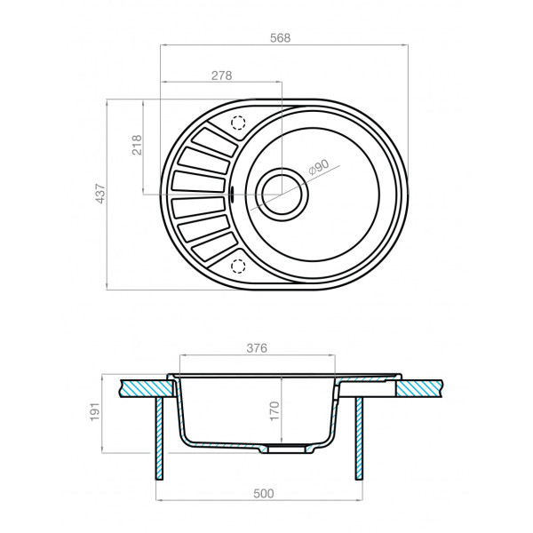 Мойка для кухни врезная Aquaton Чезана 437x568x191 песочный (1.A711.2.32C.S22.0)