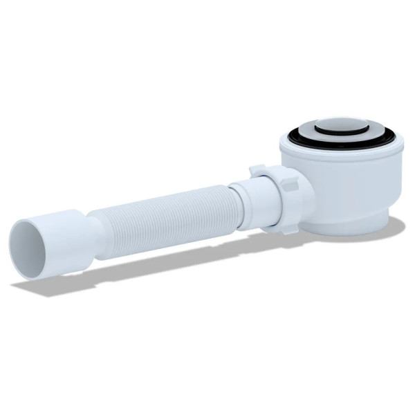 Сифон для душевого поддона АНИ 1 1/2"*50 (h=74 мм.) с гибкой трубой 375*40/50, клик-клак (сетка хром) АНИ пласт (E415CLS)