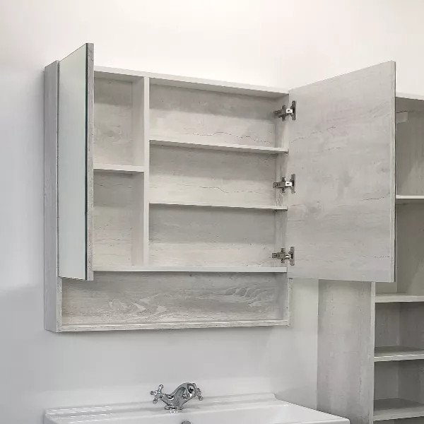 Шкаф зеркальный Comforty Никосия 800x135x800 дуб белый (00004138838)