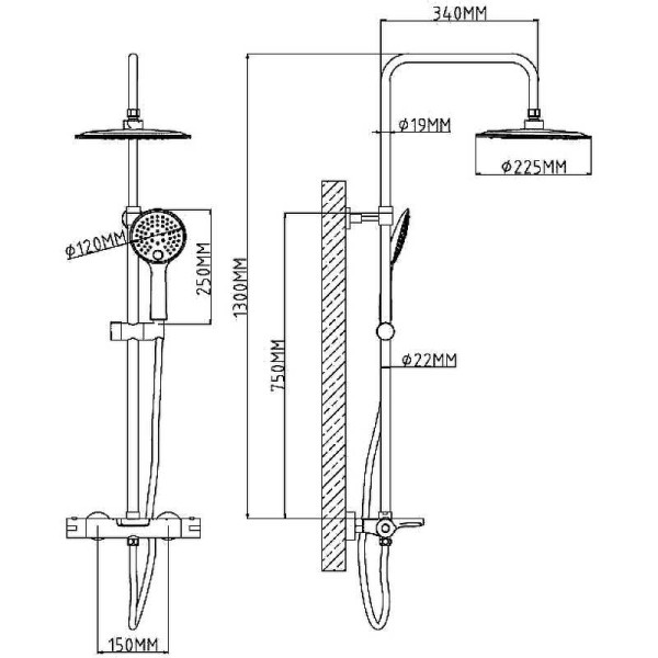 Душевая система Esko хром (STT5054)