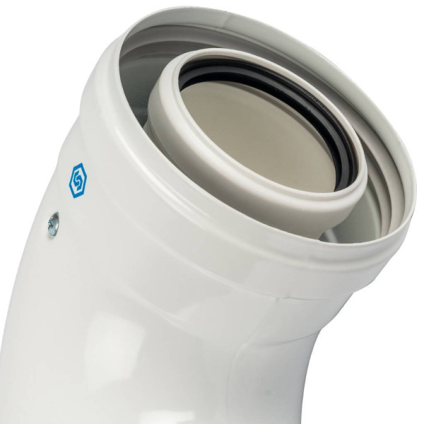 Элемент дымохода Stout DN60/100 адаптер для котла конденсационный 90° с хомутом (совместимый с Vaillant, Ariston) (SCA-8610-230090)