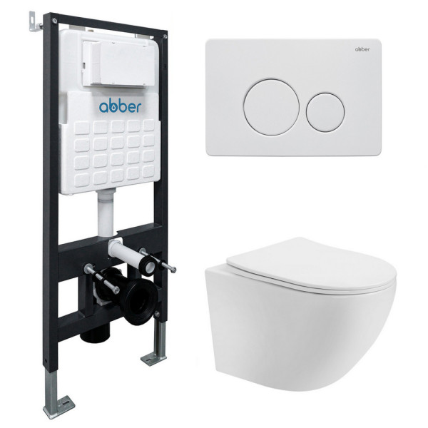 Комплект инсталляция с унитазом Abber Bequem с клавишей белый матовый (AC1100T-AC0105-AC0121MW)