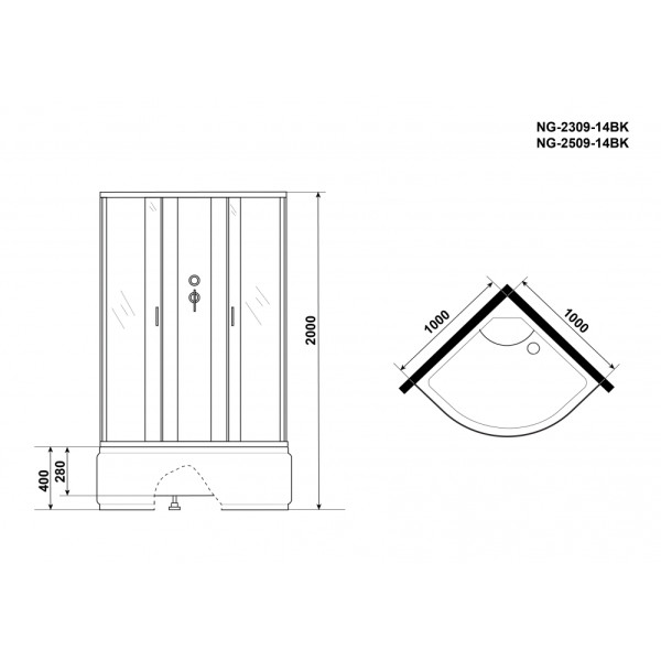 Душевая кабина Classic 100x100 стекло тонированное, профиль хром матовый (NG-2509-14BK)