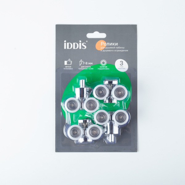 Ролики 2 верхних 2 нижних двойные D=23 мм хром стекло 7-8 мм Iddis (966D23C8DZ) Ролики 2 верхних 2 нижних двойные D=23 мм хром стекло 7-8 мм Iddis (966D23C8DZ)