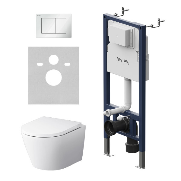 Комплект инсталляция с унитазом AM.PM PrimeFit с клав S белый глянц с подвесным унитазом X-Joy Aquaspin (IS90201.851900)