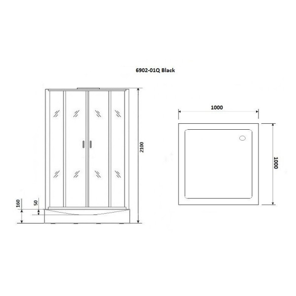 Душевая кабина Niagara Premium 1000*1000*2100 стекло прозрачное, профиль черный (NG-6902-01Q BLACK)