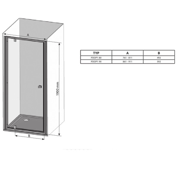Дверь душевая Ravak Pivot PDOP1-90 90x190 стекло прозрачное, профиль черный (03G7030Z1)