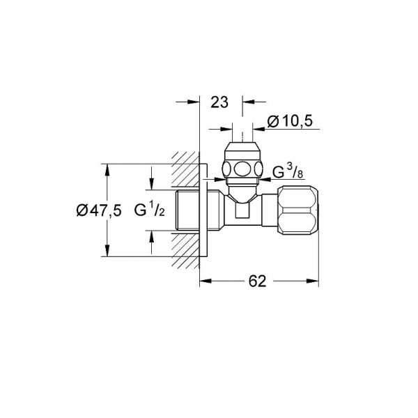 Вентиль угловой Grohe 1/2"-3/8" для подключения смесителей хром (2201700M)