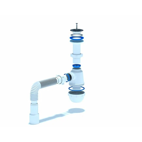 Сифон 40 мм. бутылочный АНИ "Грот" с литым выпуском 1 1/2"*70 мм., с гибкой трубой 40*40/50 АНИ пласт (A0515)