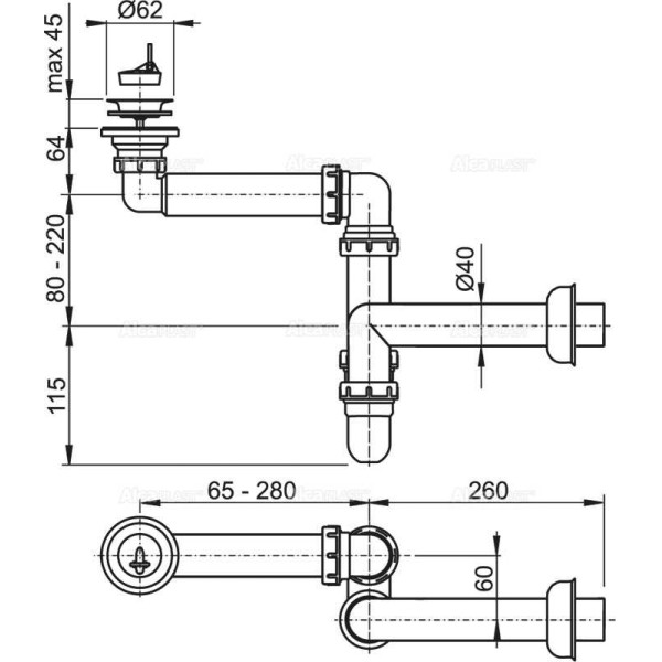 Сифон для раковины AlcaPlast (A413)