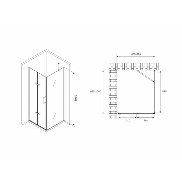 Душевой уголок Abber Zart 100x70 стекло прозрачное, профиль профиль хром (AG08070P-S101)