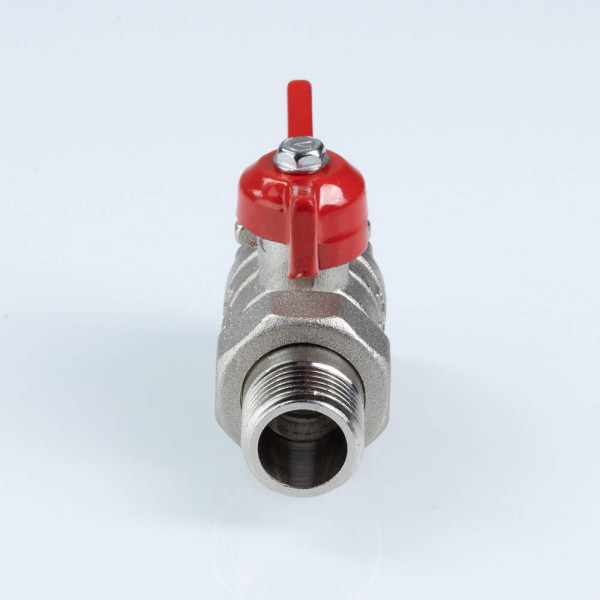 Кран 1" шаровый со сгоном Valtec Стандарт никелированный (ГОСТ, красная бабочка) VT.127.N.06