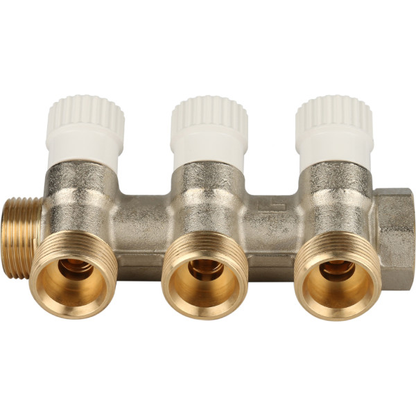Коллектор 3 отвода регулируемый 3/4"x1/2"(16) Stout (никель) (SMB-6851-341203)