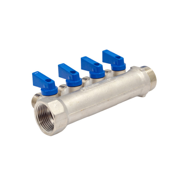 Коллектор 4 отвода с шар. клапанами 1х1/2"(16) Okseler (никель) (oks00406)