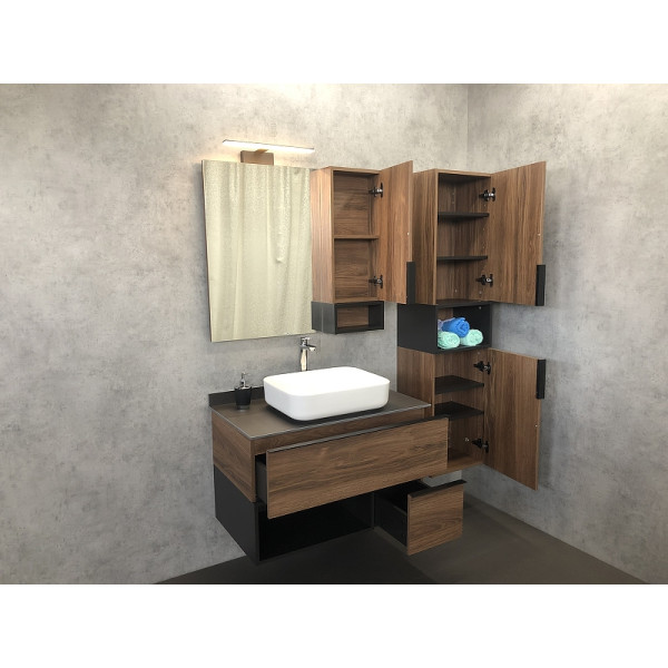 Шкаф зеркальный Comforty Штутгарт 900x160x800 дуб темно-коричневый (00004151038)