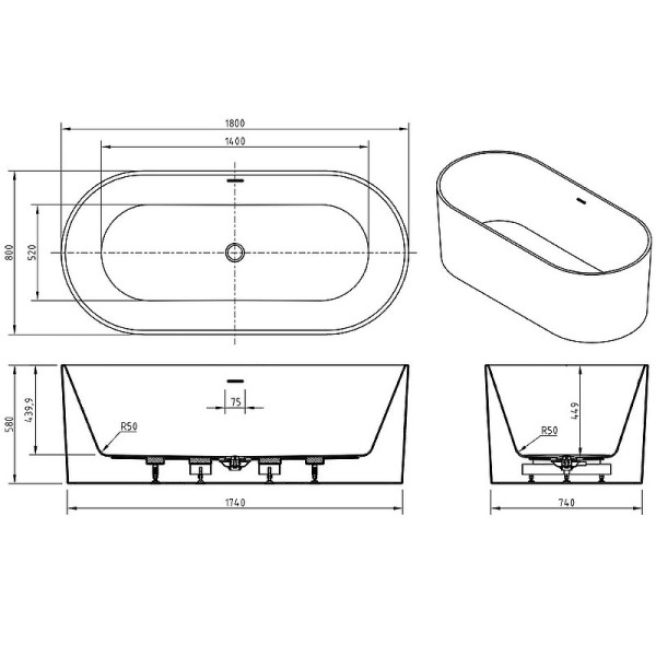 Ванна акриловая BelBagno 180x80 белая (BB705-1800-800) Ванна акриловая BelBagno 180x80 белая (BB705-1800-800)