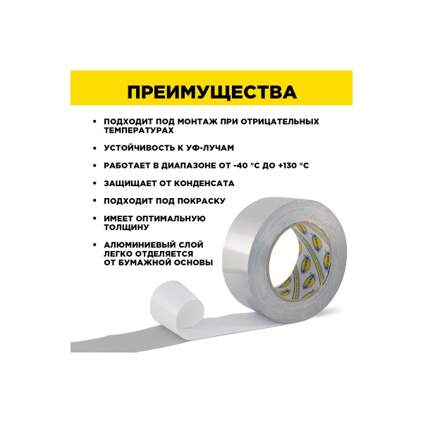 Лента алюминиевая клейкая Aviora 50 мм х 50 м (302-009)