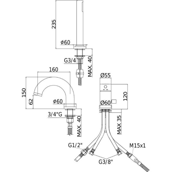 Смеситель на борт ванны Paffoni Light черный (LIG047NO)
