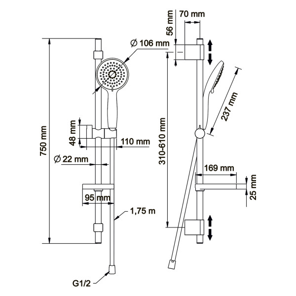 Душевой гарнитур Swedbe Hermes черный (5110B)
