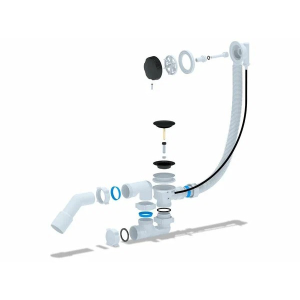 Обвязка для ванны АНИ полуавтомат 580 мм. (с регулируемым сифоном, с переходной трубой 45° 40/50 мм., ручка металл черный) АНИ пласт (EM321BL)