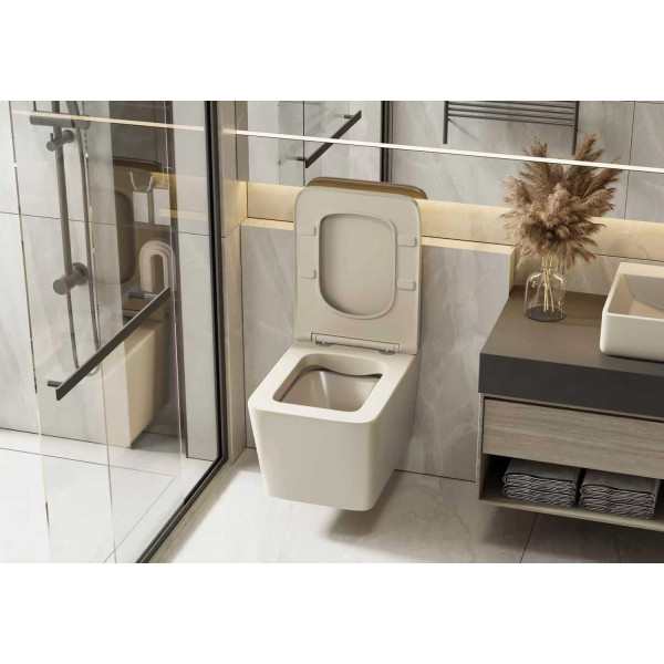 Унитаз повесной Abber Rechteck безободковый светло-бежевый матовый (AC1201MBE)