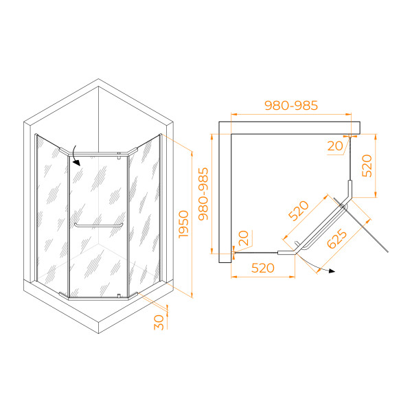 Душевой уголок RGW Passage 100x100x195 стекло прозрачное, профиль хром (35088100-11)