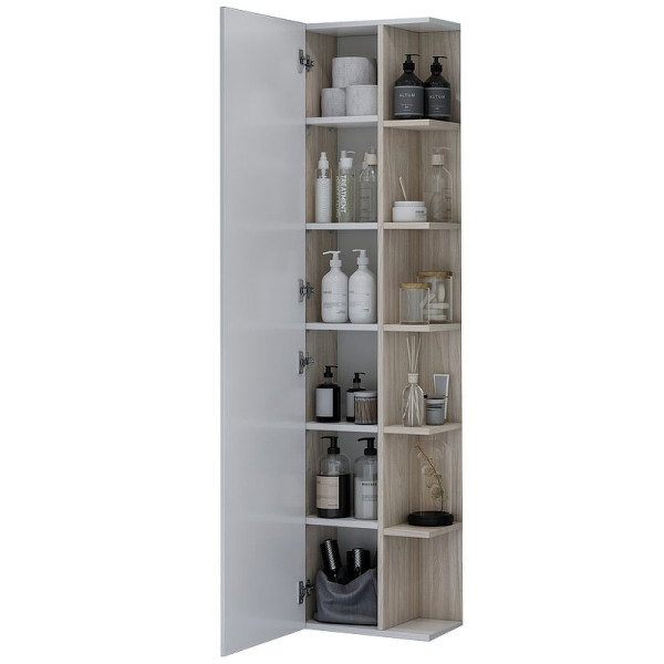 Шкаф-колонна Aquaton Сканди с зеркалом Белый/Дуб Верона (1A253403SDB20)