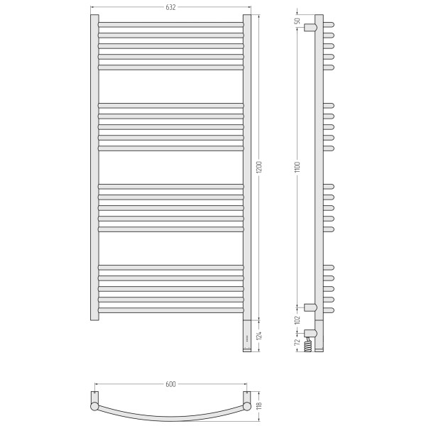 Полотенцесушитель электрический Сунержа Богема 3.1 выгнутая 1200x600 провод справа матовый чёрный (31-6003-1260)