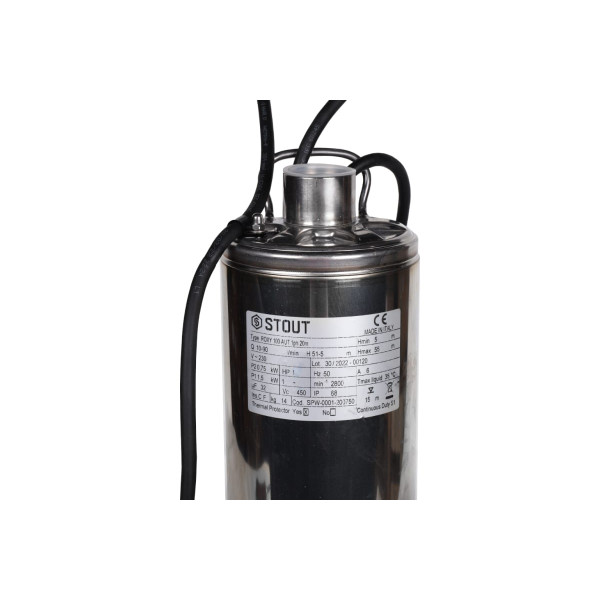 Насос колодезный Stout с поплавком, кабель 20 м, 230V, Q=90 л/мин, H=45 м SPW-0001-200750 Насос колодезный Stout с поплавком, кабель 20 м, 230V, Q=90 л/мин, H=45 м SPW-0001-200750