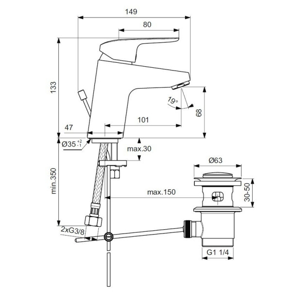 Смеситель для раковины Ideal Standard Ceraflex с донным клапаном, хром (B1707AA)