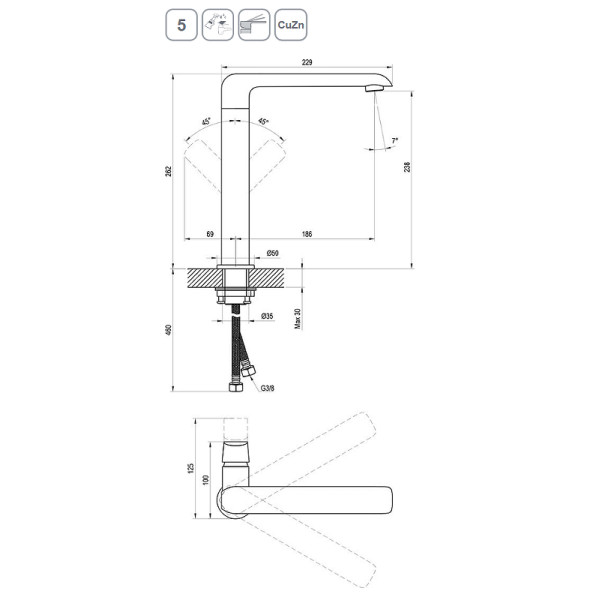 Смеситель для раковины Ravak с поворотным изливом FL 016.20 черный (X070174)
