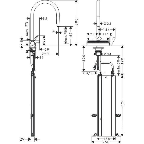 Смеситель для кухни Hansgrohe Aquno Select 170 M81 с вытяжным душем хром (73831000)