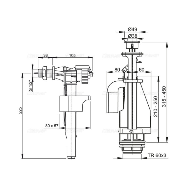 Сливной механизм AlcaPLAST 1/2" CHROM белый (SA08ASK 1/2" CHROM)
