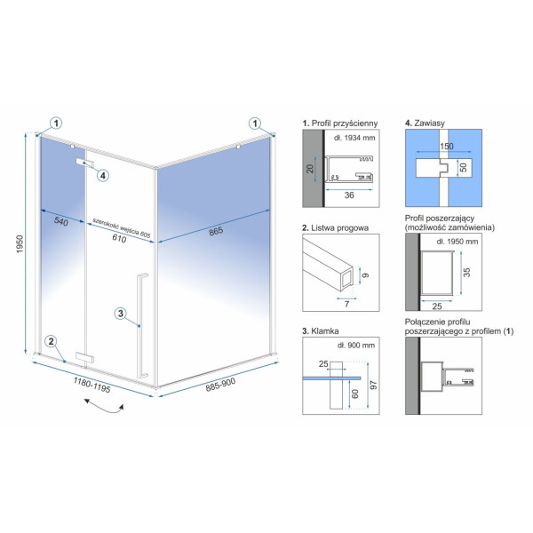 Душевое ограждение Rea Fargo 120x90x195 стекло прозрачное, профиль чёрный матовый (REA-K3214)