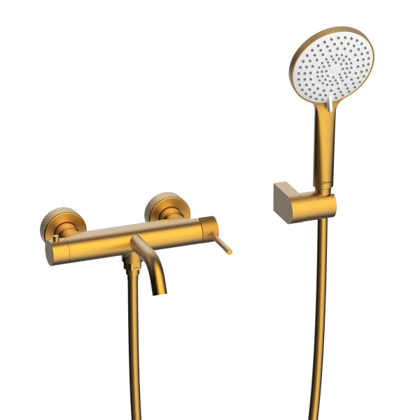 Смеситель для ванны и душа Lemark Karella с душевым комплектом золотой (LMF-2022S-BRG)
