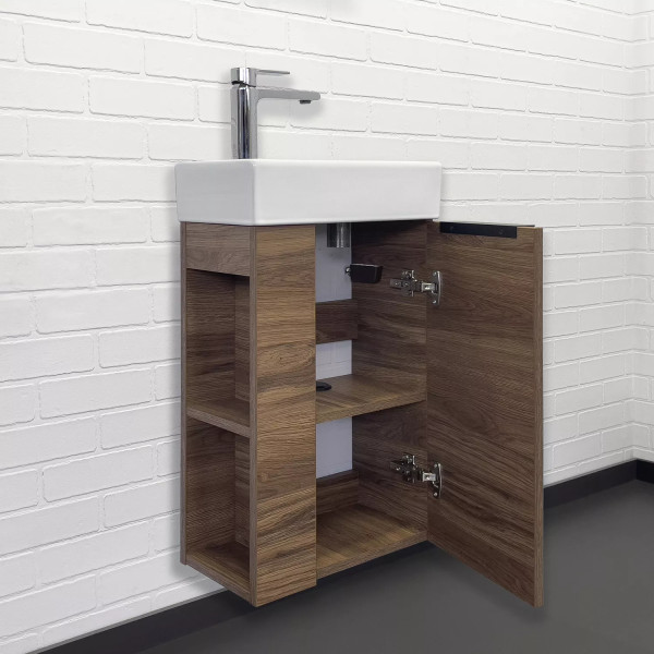 Тумба подвесная с раковиной Comforty Матэ 400x225x700 дуб темно-коричневый (00-00015325)