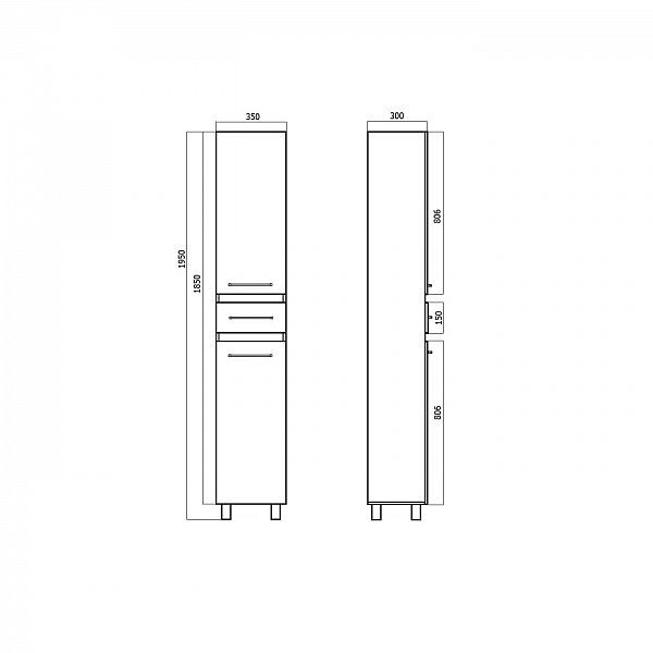 Пенал напольный BandHours Hermite 350х300х1850 L с корзиной для белья (Hr350.57/58 L)