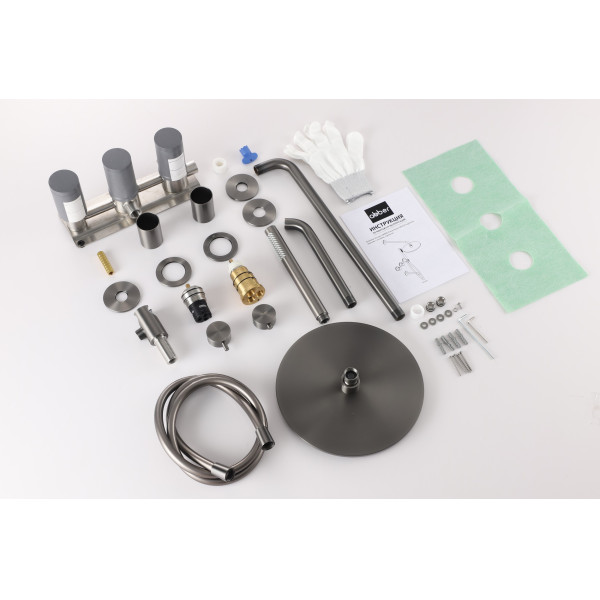 Душевая система Abber Wasser Kreis 316 скрытого монтажа с изливом, термостат, оружейная сталь брашированная (AF8150BGG)