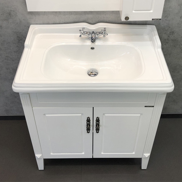 Тумба напольная Comforty Никосия 800x895x490 дуб белый матовый с раковиной (00-00001523)