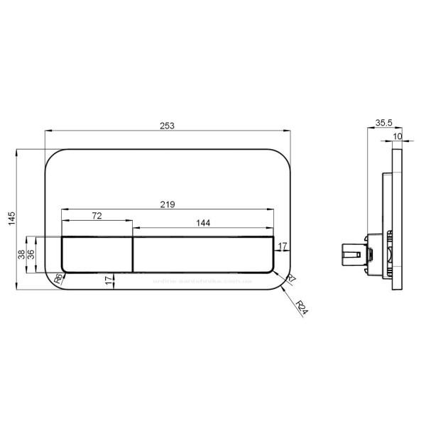 Клавиша смыва Villeroy & Boch Viconnect 253х145х10 пластик/белый (92249068)