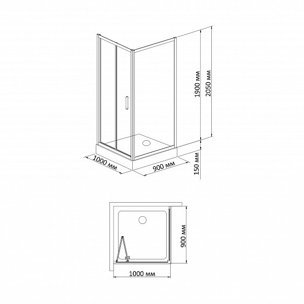 Душевой уголок BandHours Snow/Side/Rectangular 910 90х100 поддон в комплекте, стекло прозрачное, профиль хром