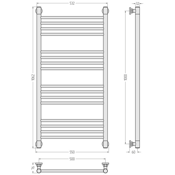 Полотенцесушитель водяной Сунержа Богема + 1000x500 матовый белый (30-0220-1050)