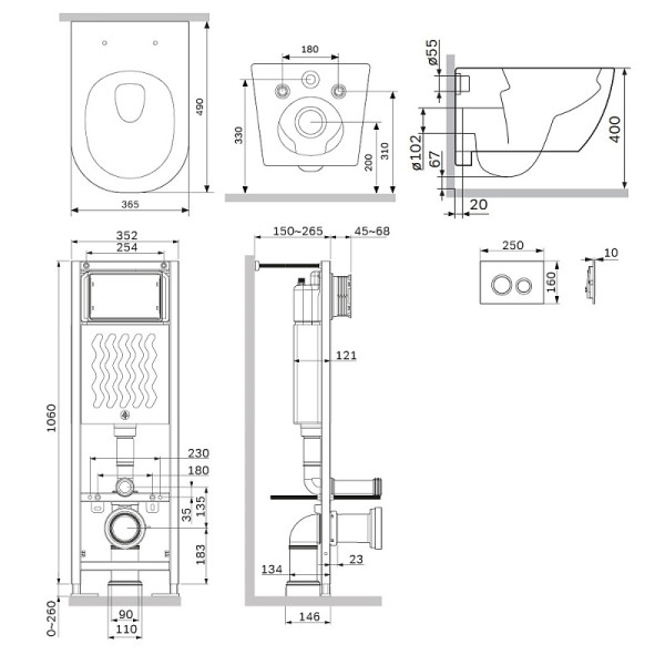 Комплект инсталляция с унитазом AM.PM ErgoFit с клав L хром глянц с подв унит Libre 49 Aquaspin (IS110151.601900)