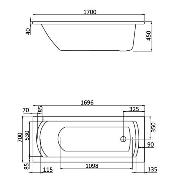 Ванна акриловая Santek Монако 1700х700х450 (1WH111979)