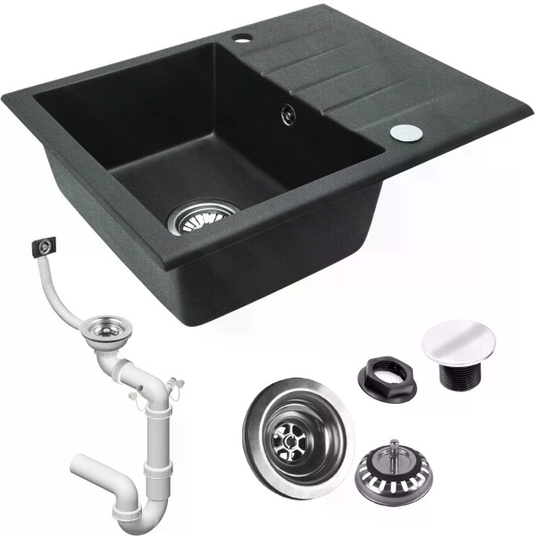 Мойка для кухни Rea north black Nakrapiany гранит 59,5x48,5x18 черная с вкраплением (ZLE-00125)