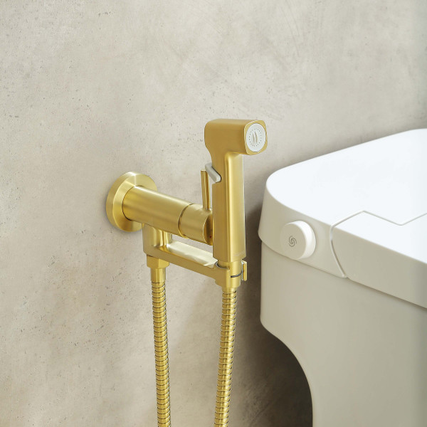 Смеситель с гигиеническим душем Aquatek Ника золото шлифованное (AQ1819BG)