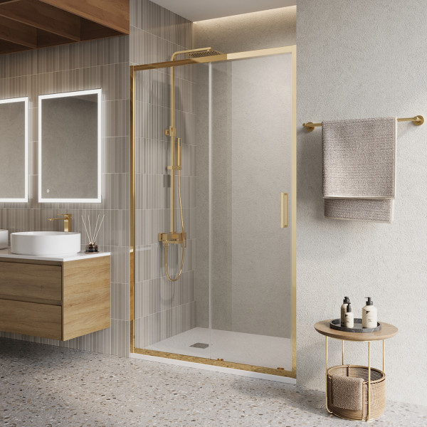 Душевая дверь BelBagno Luce 100x195 стекло прозрачное, профиль золото глянцевое (LUCE-BF-1-100-C-ORO)