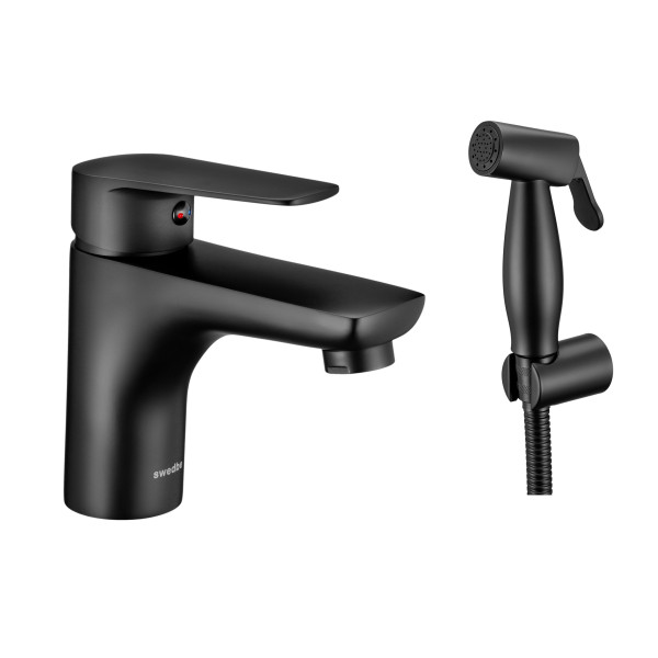 Смеситель для раковины Swedbe Mars с гигиенической лейкой черный (1760B) Смеситель для раковины Swedbe Mars с гигиенической лейкой черный (1760B)