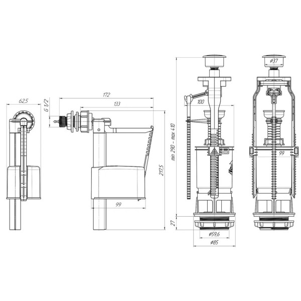 Арматура для смывного бачка АНИ (боковой подвод 1/2" (пластик эконом), 1-уровень, кнопка пласт. белая эконом) АНИ пласт (WC6050) Арматура для смывного бачка АНИ (боковой подвод 1/2" (пластик эконом), 1-уровень, кнопка пласт. белая эконом) АНИ пласт (WC6050)